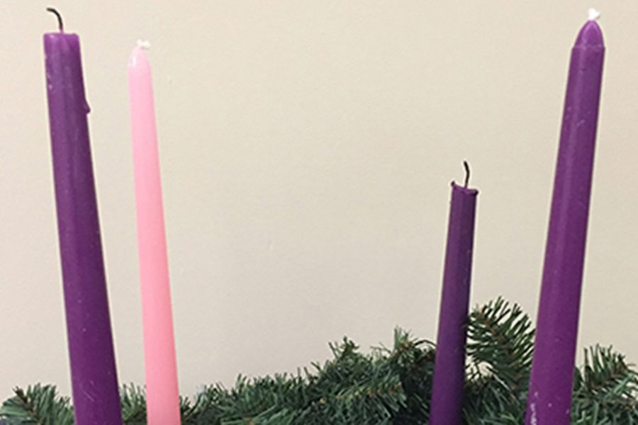 The Advent wreath is displayed in the school's chapel and the appropriate candles are lit every morning at 7:15 Mass.