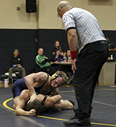 Stewart also wrestles, trying to pin his opponent using the “Chickenwing” technique.  
