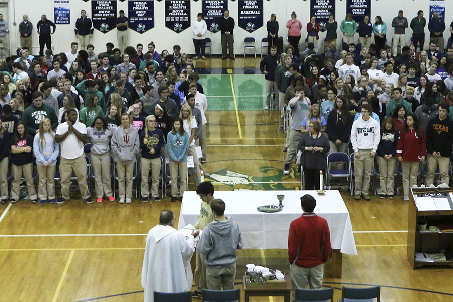 The Senior class joins in a sending off mass.