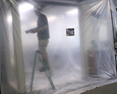 Workers over the summer update the Baker board room in the library.