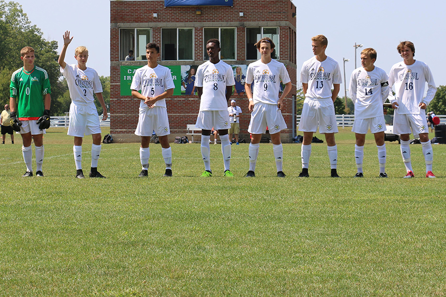 The men's soccer team, under the direction of Head Coach Mr. Whitey Kapsalis, was introduced at a recent match. 