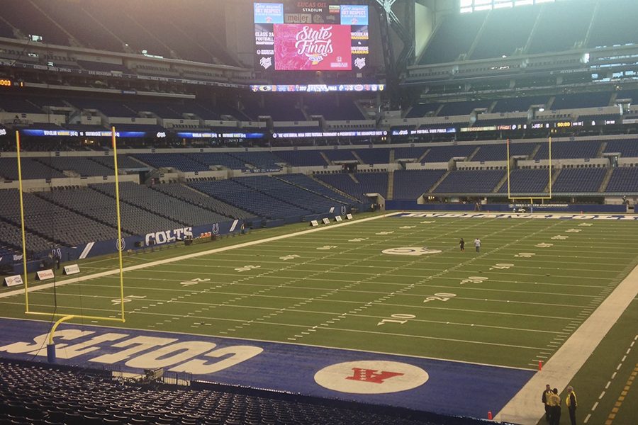 The Indiana High School Athletic Association tweeted this image from Lucas Oil Stadium, the site of the football State Finals Nov. 24 and Nov. 25.