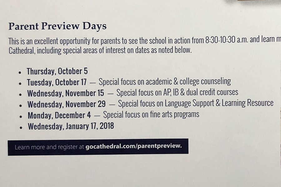 An image from the school website provides information about parent preview days. 