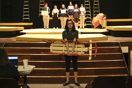 Junior Ava Sweeney practices for her role as the lead in the fall play, “The Rose and the Rime” on Nov. 7. 