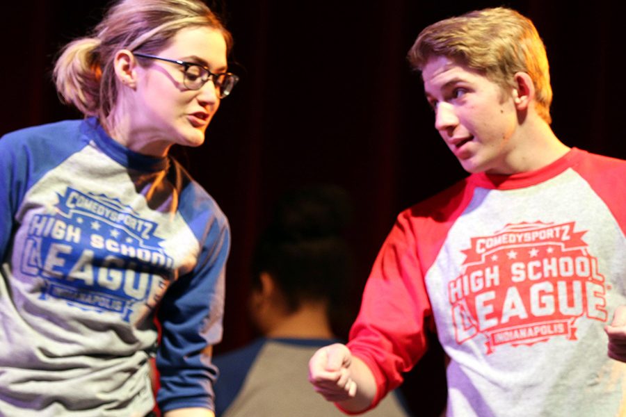 Seniors Lillian Moffatt and Ethan Gogel participate in one of last year's ComedySportz High School League events. 