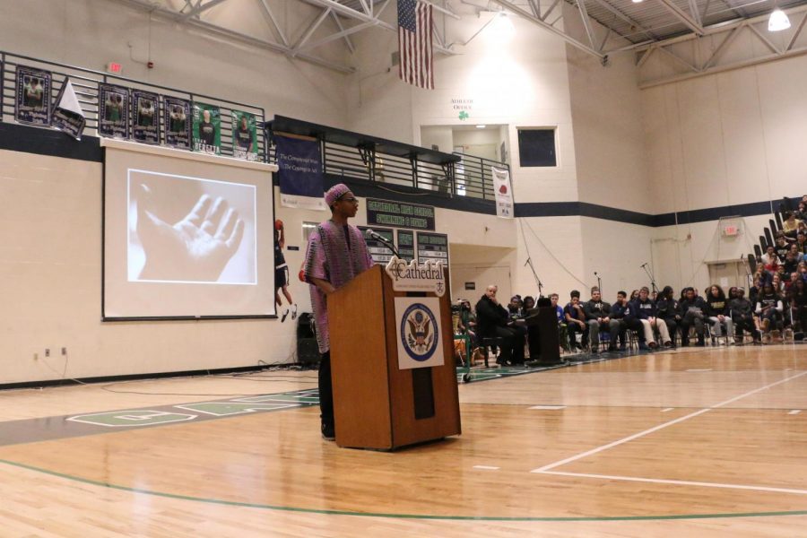 Senior Gabe Ratcliffe provided an insightful and powerful presentation at the Black History Month assembly on Feb. 5. 