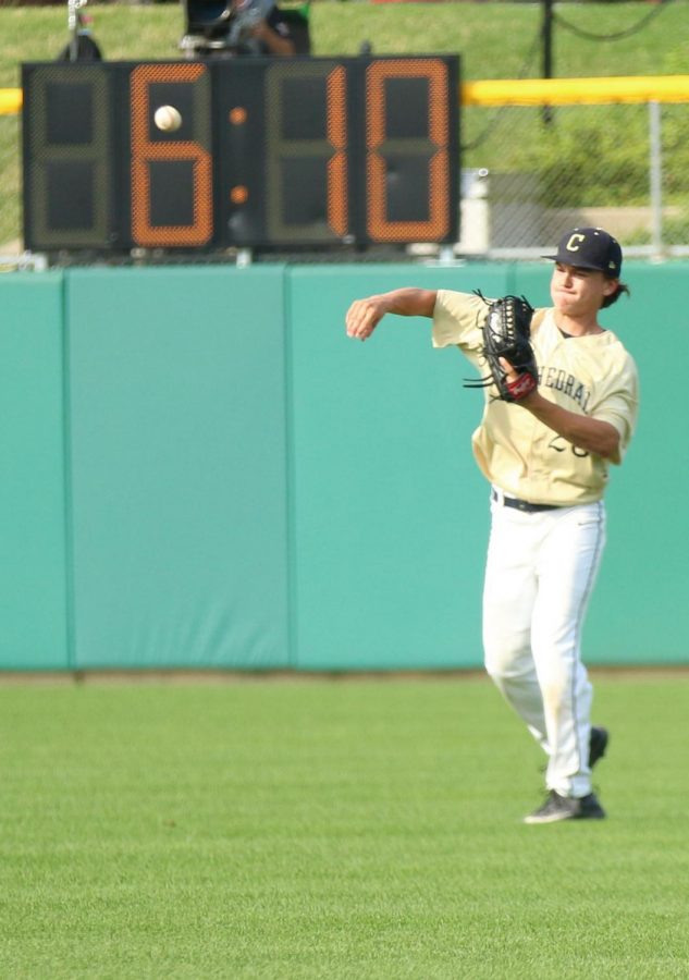 Senior Mack Murphy throws from the outfield during the State championship game last June.