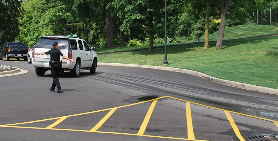 The circle at the top of the Hill was repaved and restriped as one of several summer maintenance projects. 