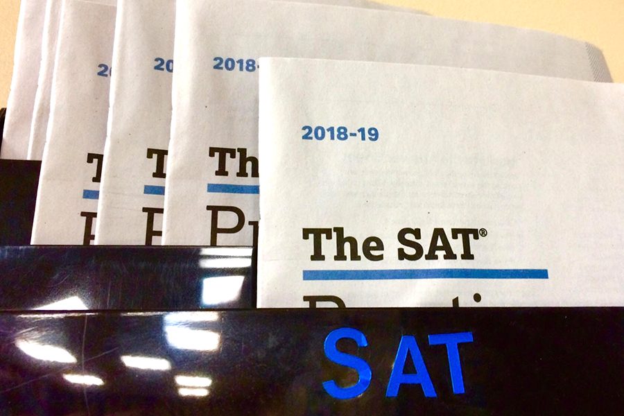 Documents in the counseling office provide information about the SAT. 