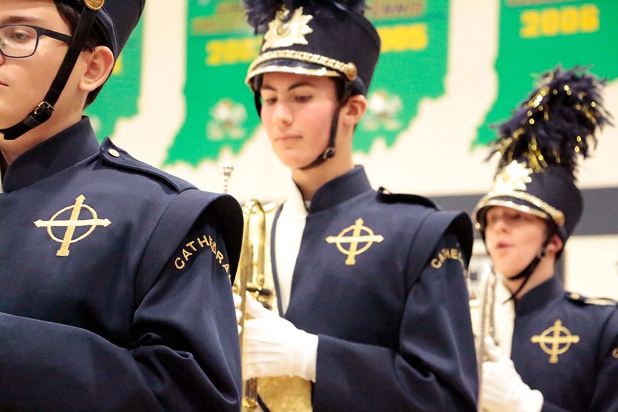 The marching band performs at Open House in November. The band is of the recipients of the most recent Mothers Club grants. 