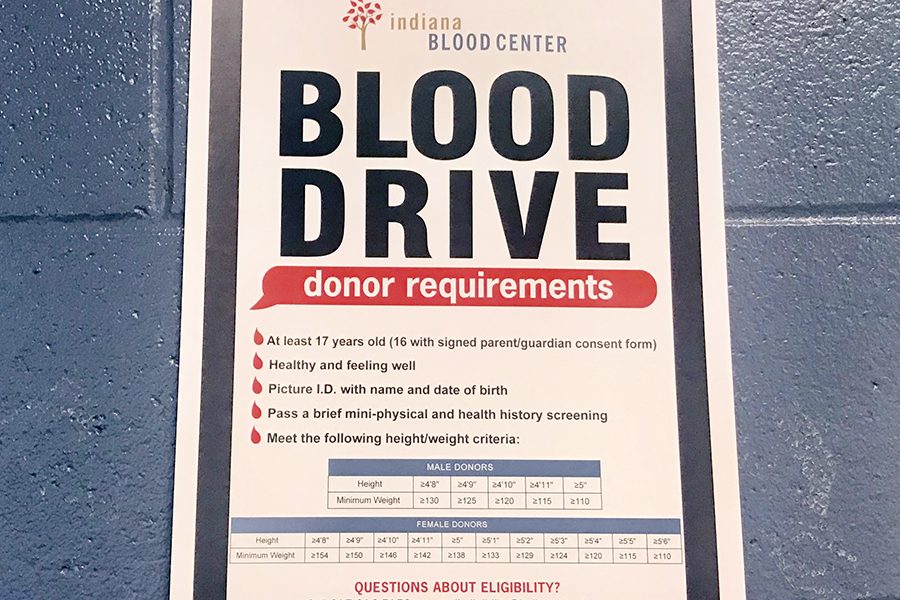 A poster outside the library provides information about the Feb. 7 blood drive. 