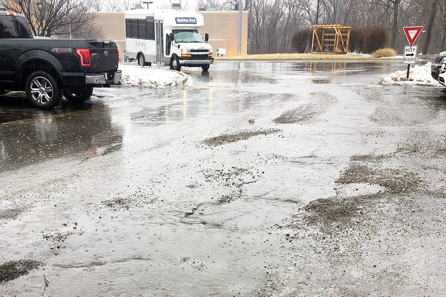 Once the weather improves, these potholes between the junior lot and circle will be filled. 