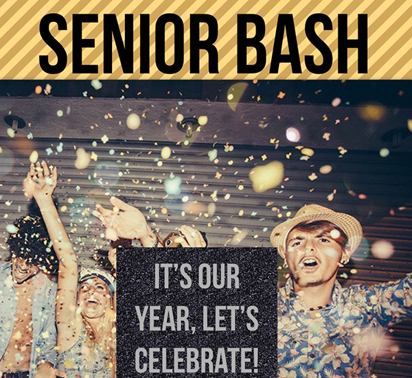 Poster displayed around the campus promote the March 14 senior bash. 