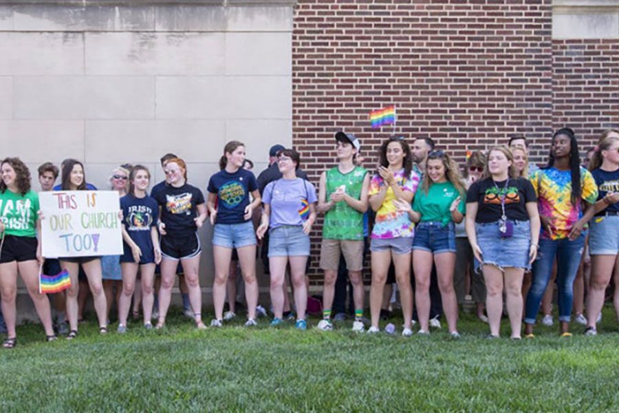 As part of a prayer circle in June, students gathered at the Catholic Center in Downtown Indianapolis. Junior Brooklynn Thorpe spoke at the event and has taken on a leadership role in the school's Alliance Club. She and the club moderators, English teachers Mrs. Liz Browning and Mr. Jim Hanna, said they expect a more involved and focused organization as a result of the events that occurred over the summer. 