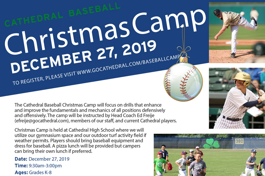 Promotional material for the annual Christmas baseball camp. 