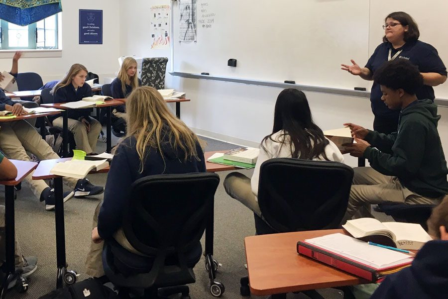 Mrs. Jen Shevlin instructs her E period English 9 class on Nov. 5. This year's freshmen will be the first class to be required to meet the state's new Graduation Pathways requirements. 