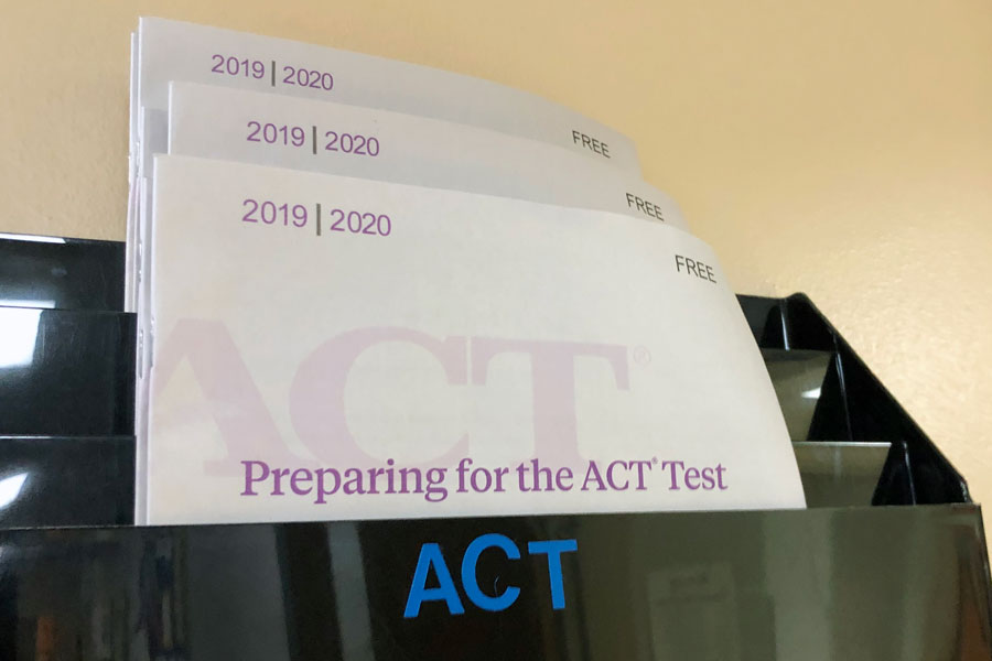 Material in the counseling office provides information about the ACT. 