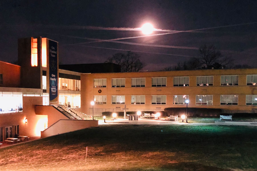 A full moon illuminated the courtyard on the morning of Dec. 12. 