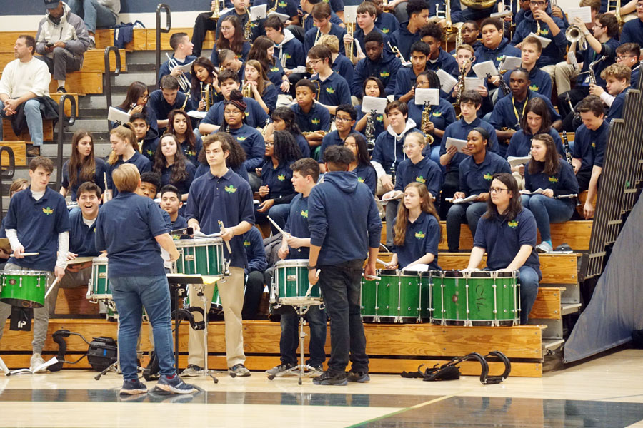 The pep band performs in the Welch Activity Center. 