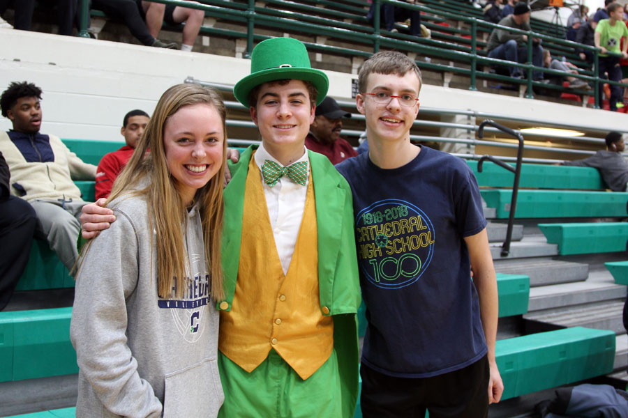 Senior Max Beatty, in his role as the leprechaun, attended the women's basketball Sectional. 