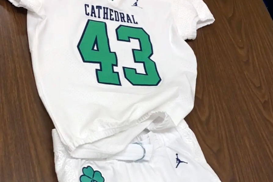 The varsity football team will wear white on white uniforms for some games this season. 