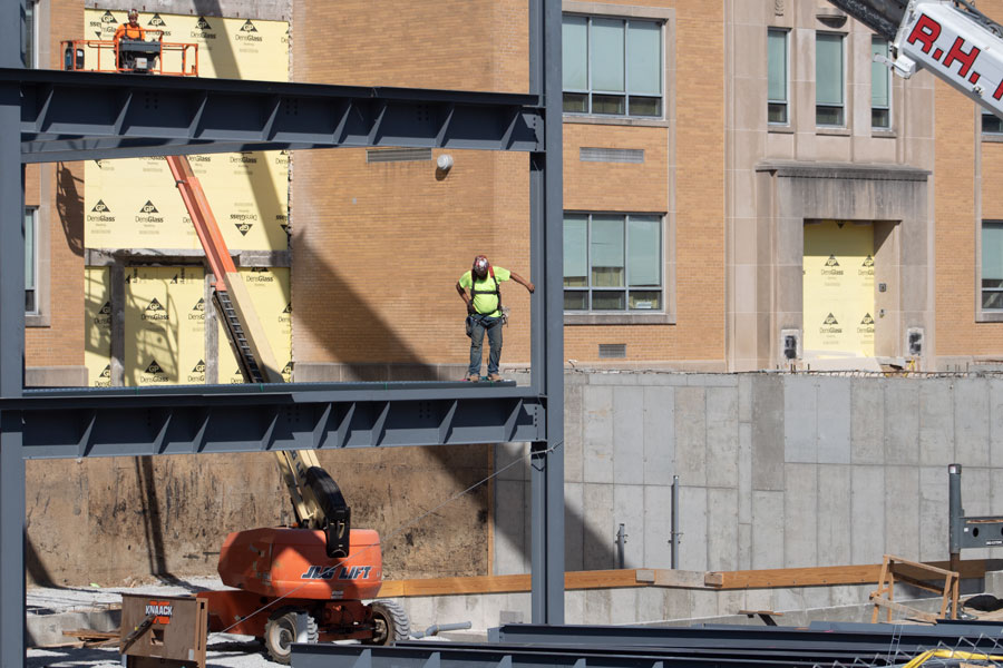 The structure is now in place for the new Innovation Center. Crews work on Oct. 9. 