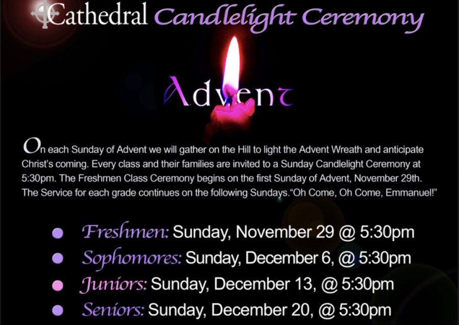 Candlelight Advent services are taking place on campus on selected Sundays at 5:30 p.m.