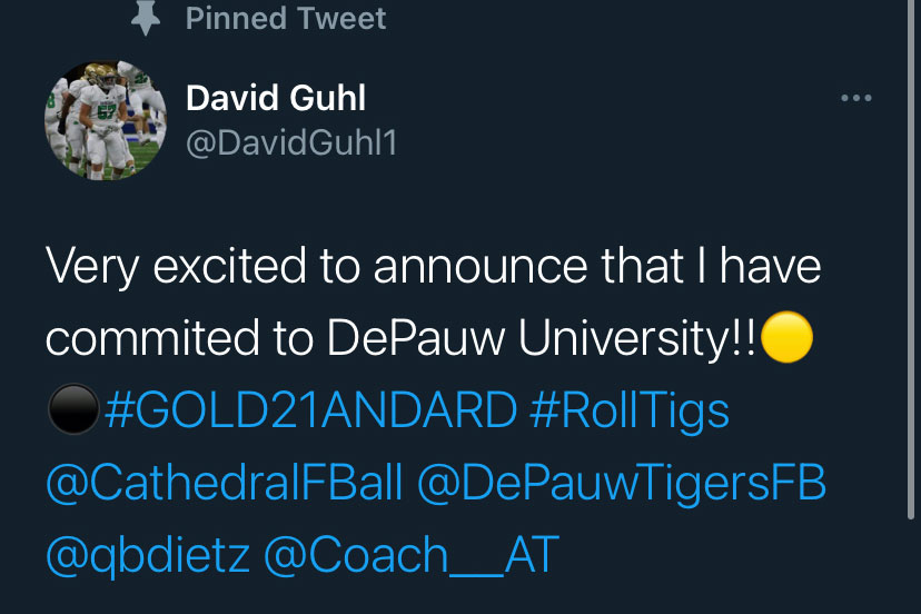 Senior David Guhl used social media to announce his commitment to DePauw. 