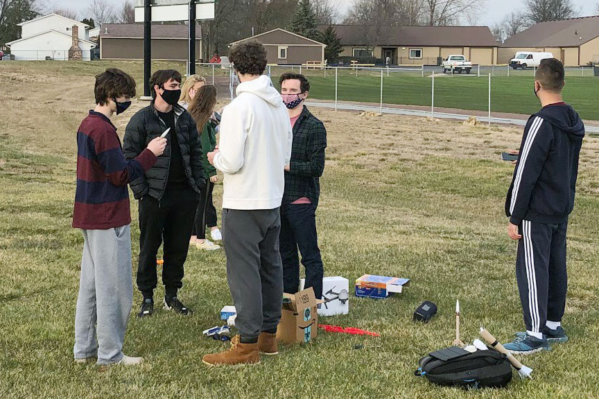 Rocket Club members gather for a meeting earlier this school year in Brunette Park. 