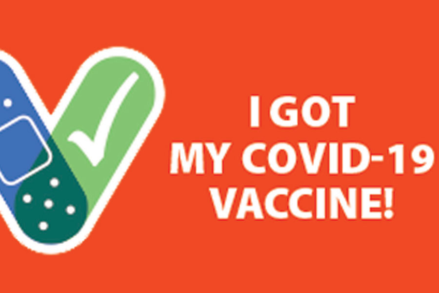 Stickers such as this one are given to individuals when they receive their Covid-19 vaccine. 