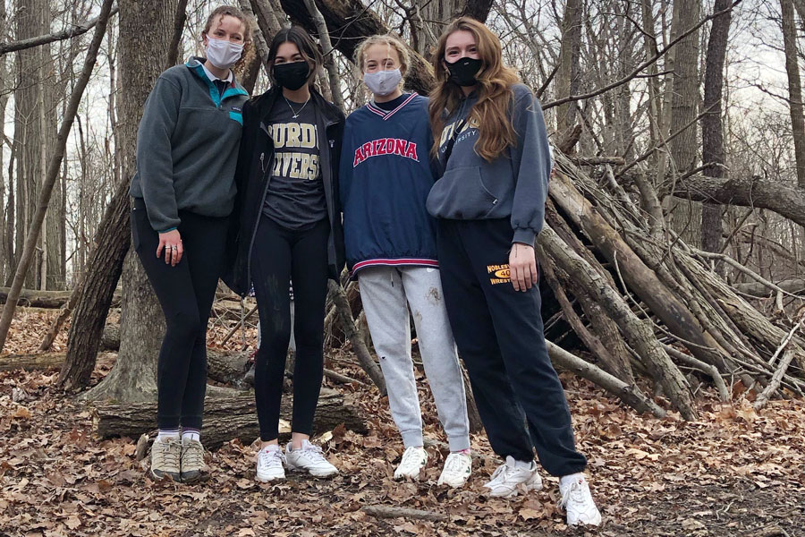 A few members of the Hiking Club gather after an outing earlier this school year. 