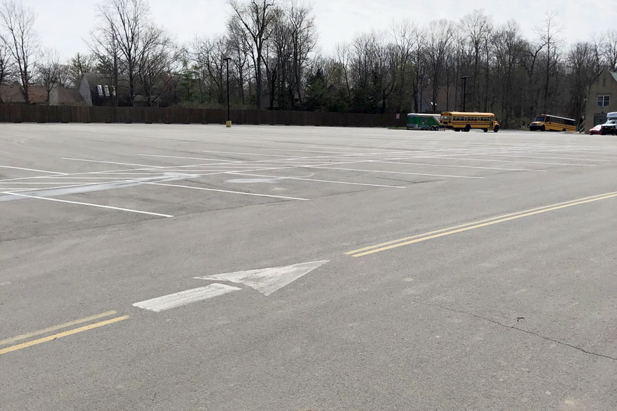 The H lot between Loretto and Cunningham halls was devoid of students' cars on the afternoon of March 31. 