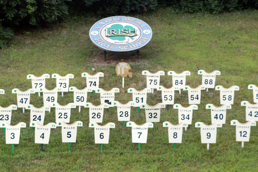 Every senior on the football team has a sign on the Hill. The team will travel to Brownsburg for a game on Aug. 27. 