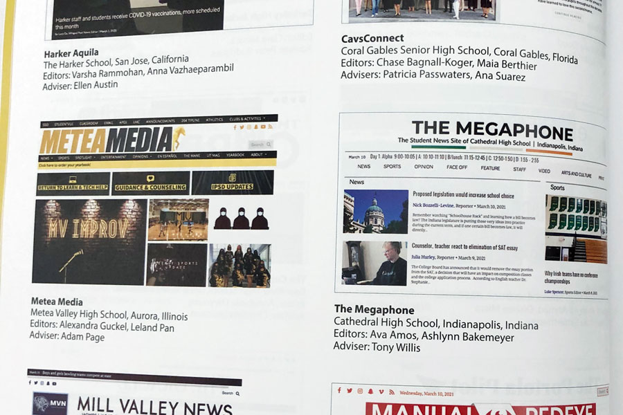 The Megaphone website is one of 42 online student newspapers from across the nation featured in the National Scholastic Press Association's 2021 edition of The Best of the Student Press.