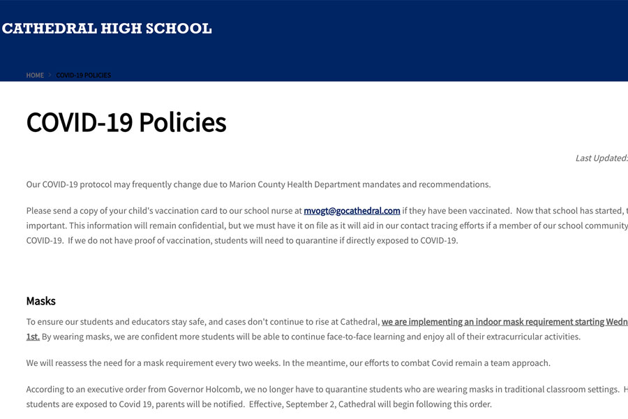 The school's marketing includes frequent website updates on Covid-19 policies and procedures. 