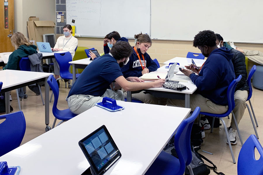 The Learning Commons in Kelly Hall serves as a source of math help for students as they prepare for their final exams. 
