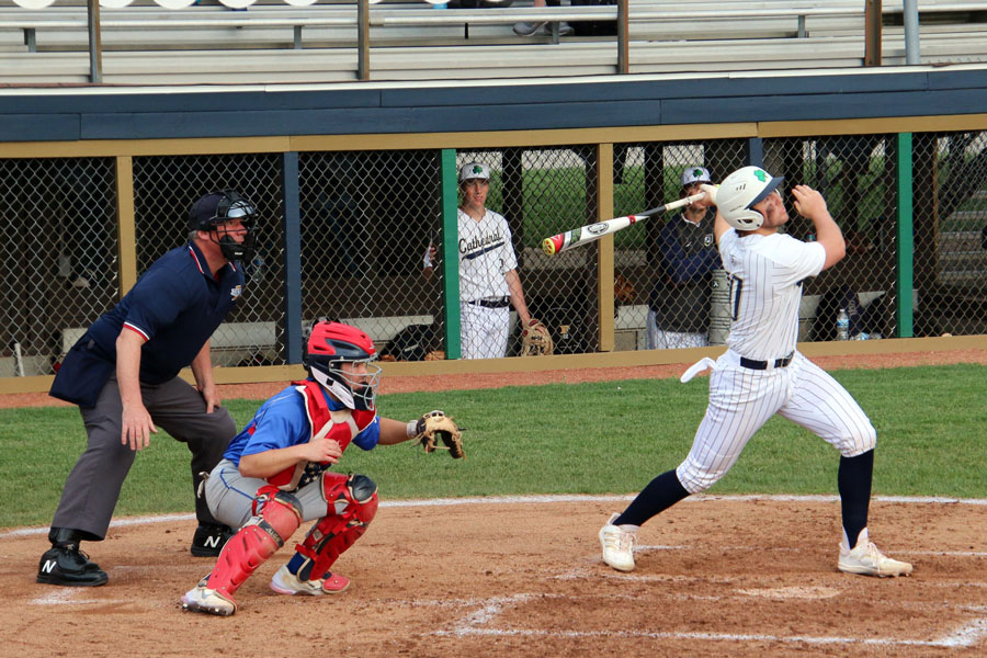 During the game last year against Franklin Central, a 4-0 Irish win, Cade Conlon '21 makes contact. 