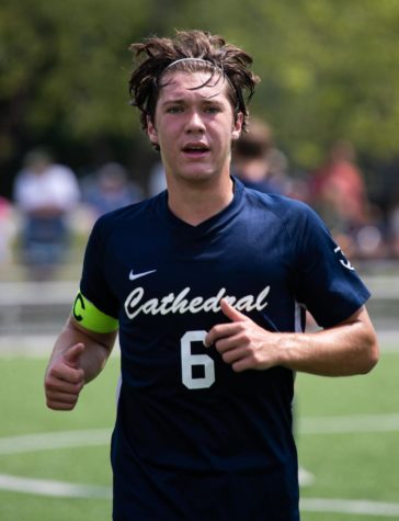 Senior Josh Wesseling runs off of the field during a game this season. Wesseling is second on the team with nine goals scored.