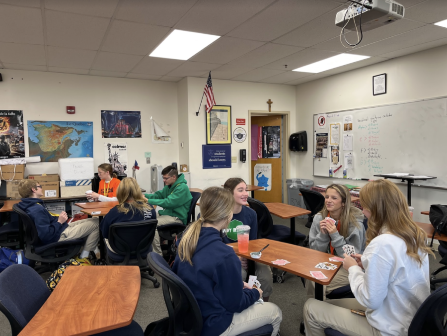 Students play Euchre Friday, October 14 in preparation for the tournament.