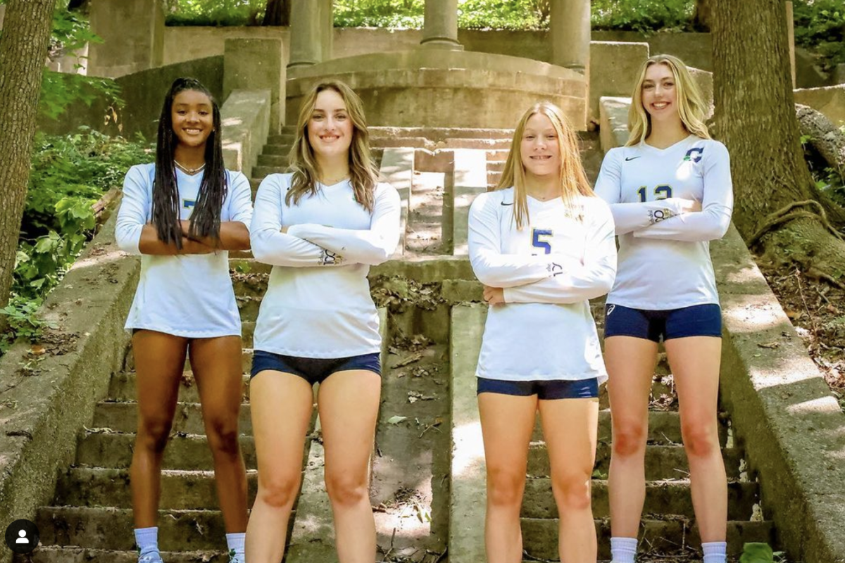 The four seniors pose on the trail behind Cathedral. The last game of the season will also be an opportunity to celebrate the four seniors.