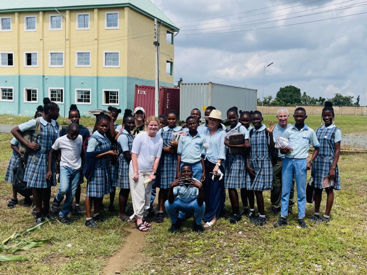 Chalene Braun, Kimberly Snyder, Howard Fogel and Caroline Schilling gather with KBMS students after a day of classes. Students prepared for their finals during July. Students anticipate the return of Cathedral students during their J-Term 2024. 