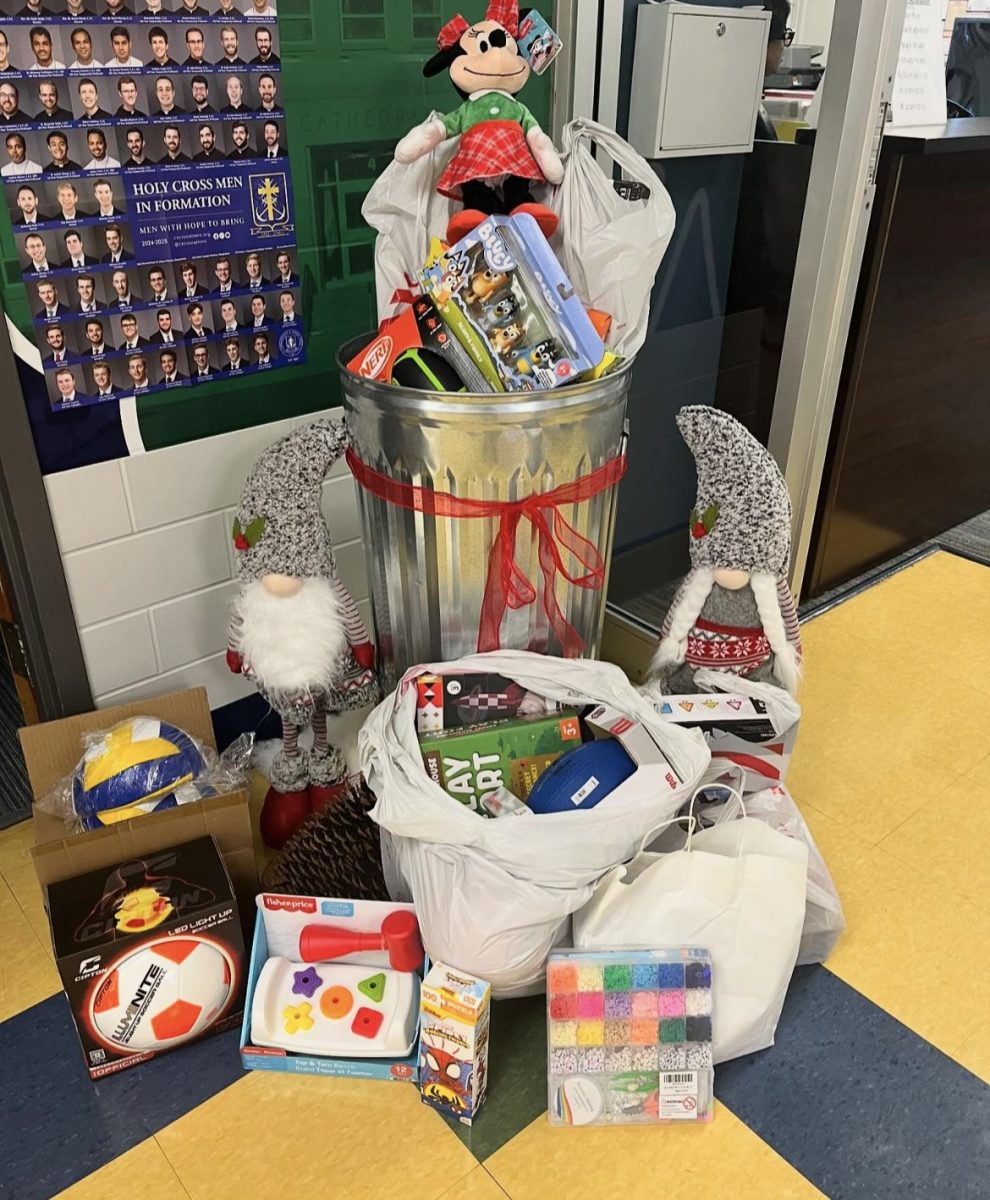 The bin outside of Dr. Rob Bridge's office is overflowing with donated toys. Cathedral asked for students and families to bring toys up until December 9th's Christmas on the Hill.