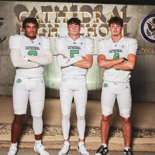 Seniors Jackson Harvey, Kyle Hardin and Cameron Koers were named captains of the 2025 Cathedral Football team. Koers is a 3rd generation captain in his family for the Irish, and the first at the quarterback position. “It’s an honor to be named a captain. All of my uncles and my cousin were all captains so it feels great to be named a captain and to carry on that legacy.”
