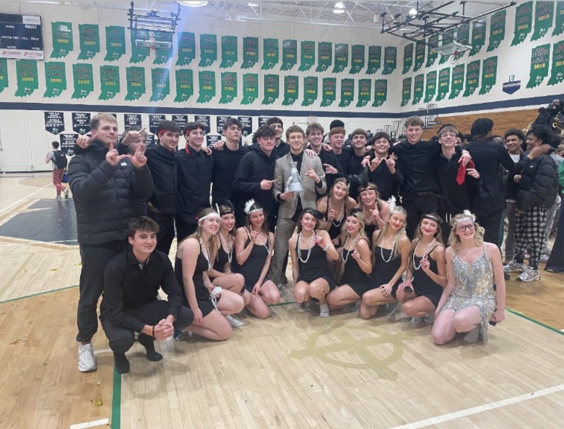 Class of 2026 stand and gather for a picture celebrating their accomplishment after winning first place for the lip sync battle. The senior class performed a Great Gatsby themed set which led them to the trophy. Senior Isabel Caldwell located at the bottom right said, “It was amazing! winning our senior year was so refreshing and it truly brought us together as classmates and friends.”
Picture from IrishConnection Instagram
